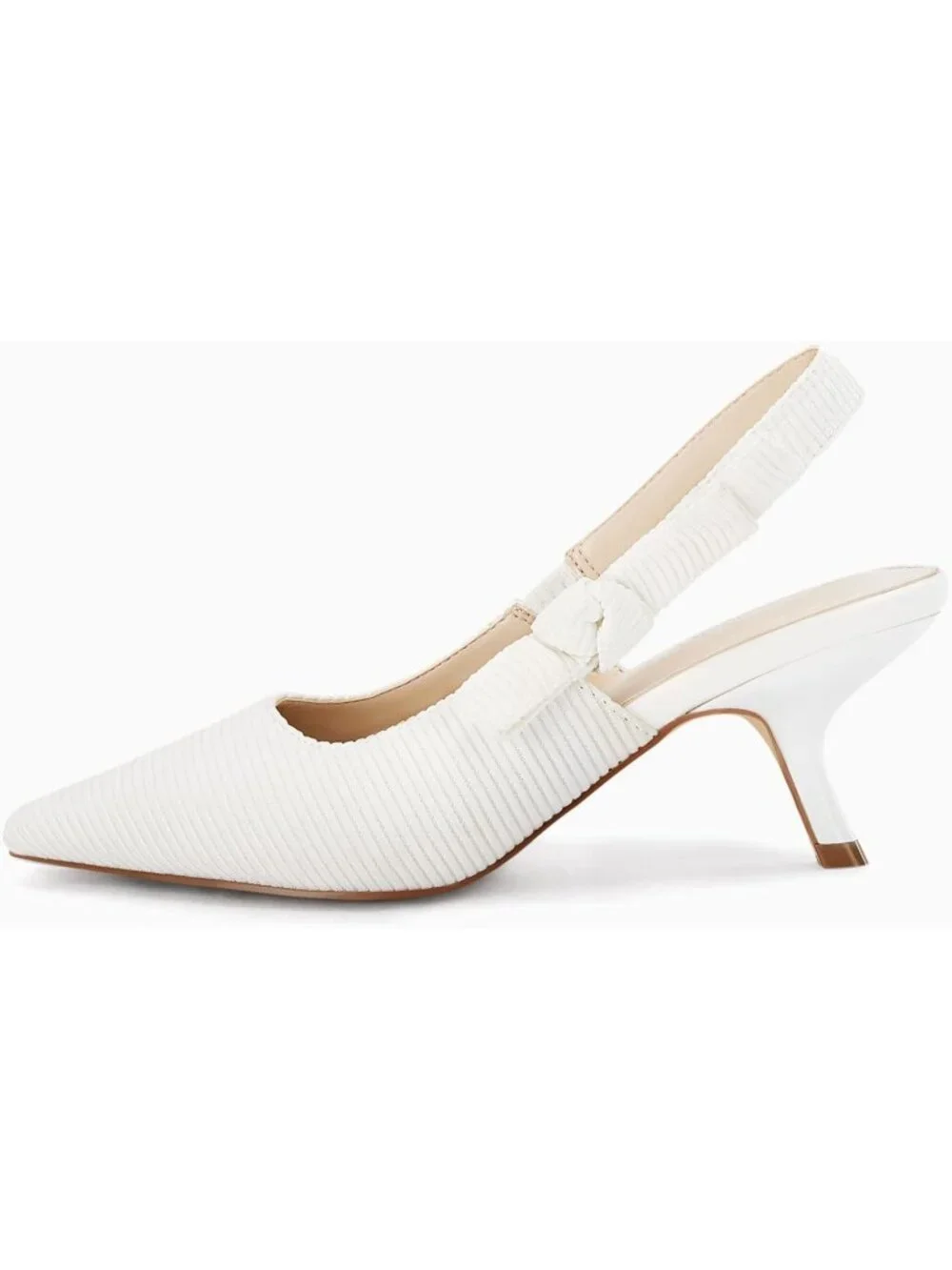 Women's White  Slingback Kitten Heels Closed Pointed Toe Pumps Dress Shoes